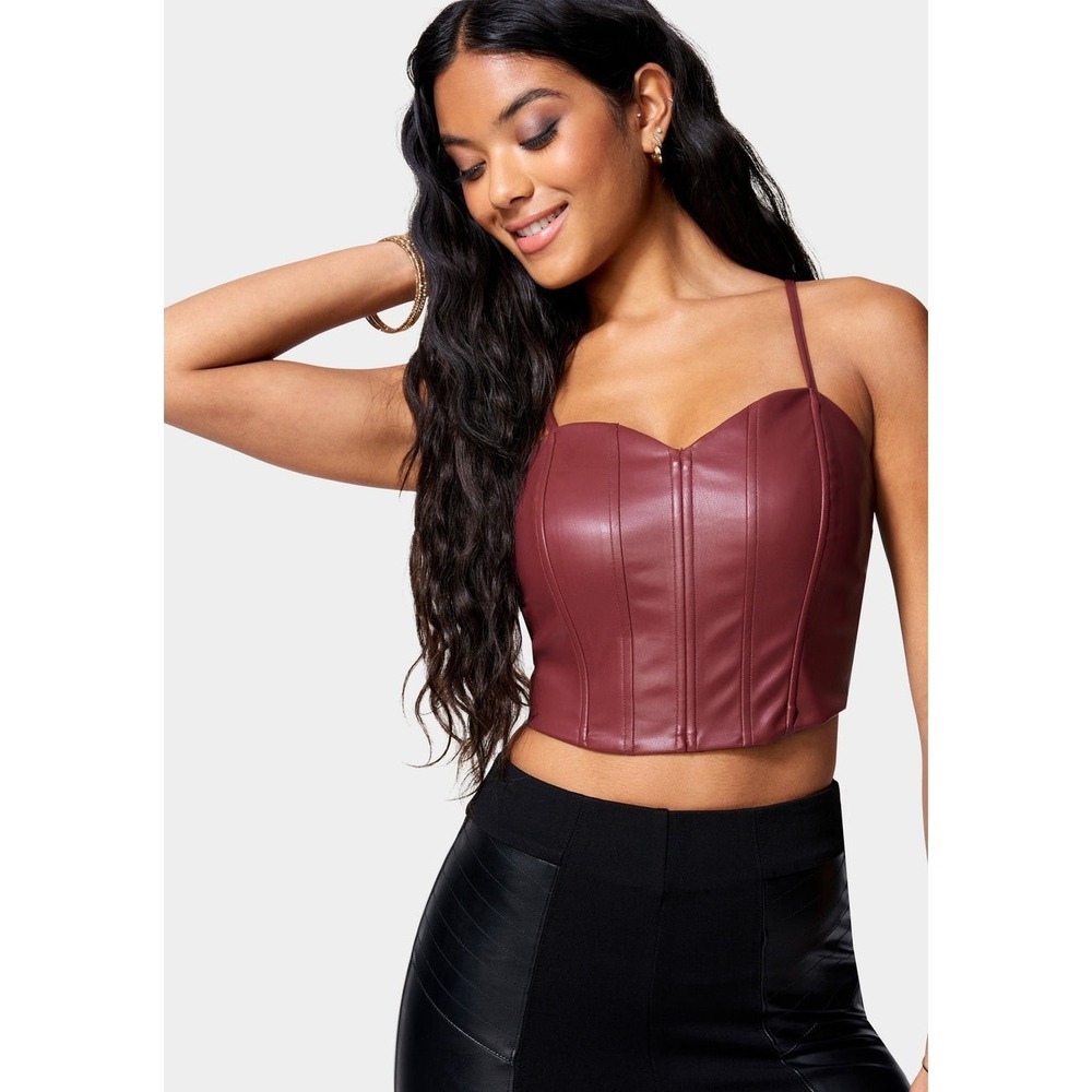 NWT Bebe Vegan Leather Bustier Maroon Festival Party Club Going Out Sz XL